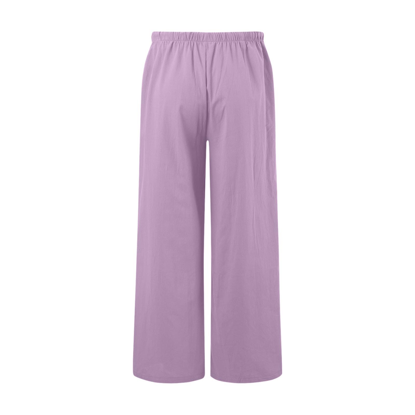 thumbnail image 5 of Pantalones palazzo de lino para mujer con bolsillos - Cintura elástica con cordón, pierna ancha y fluida, adecuados para la playa/uso informal - Tallas S-XXL, 5 of 5